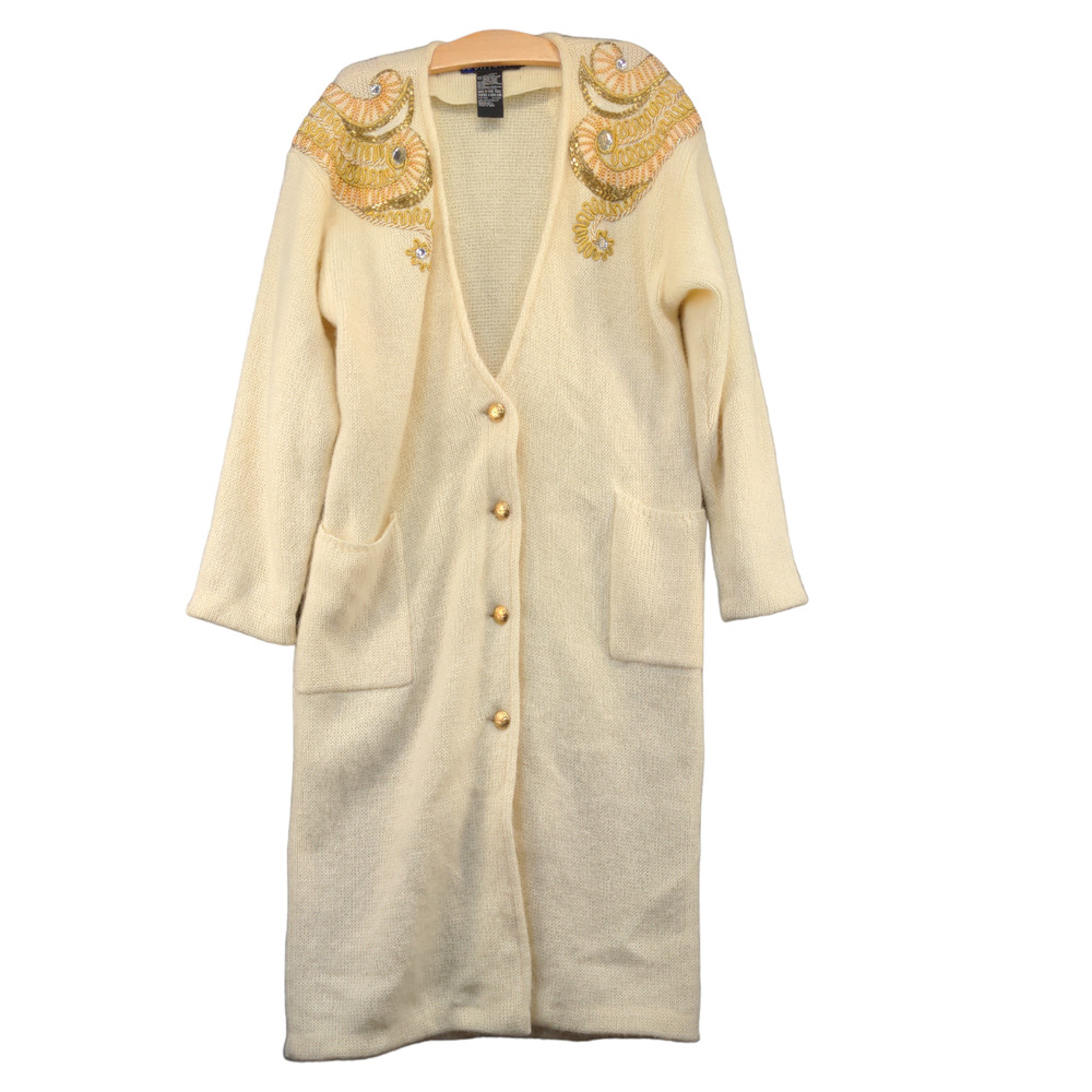 IB Diffusion Women's Sweater Dress Cardigan Cream Medium Rhinestone Gold Button